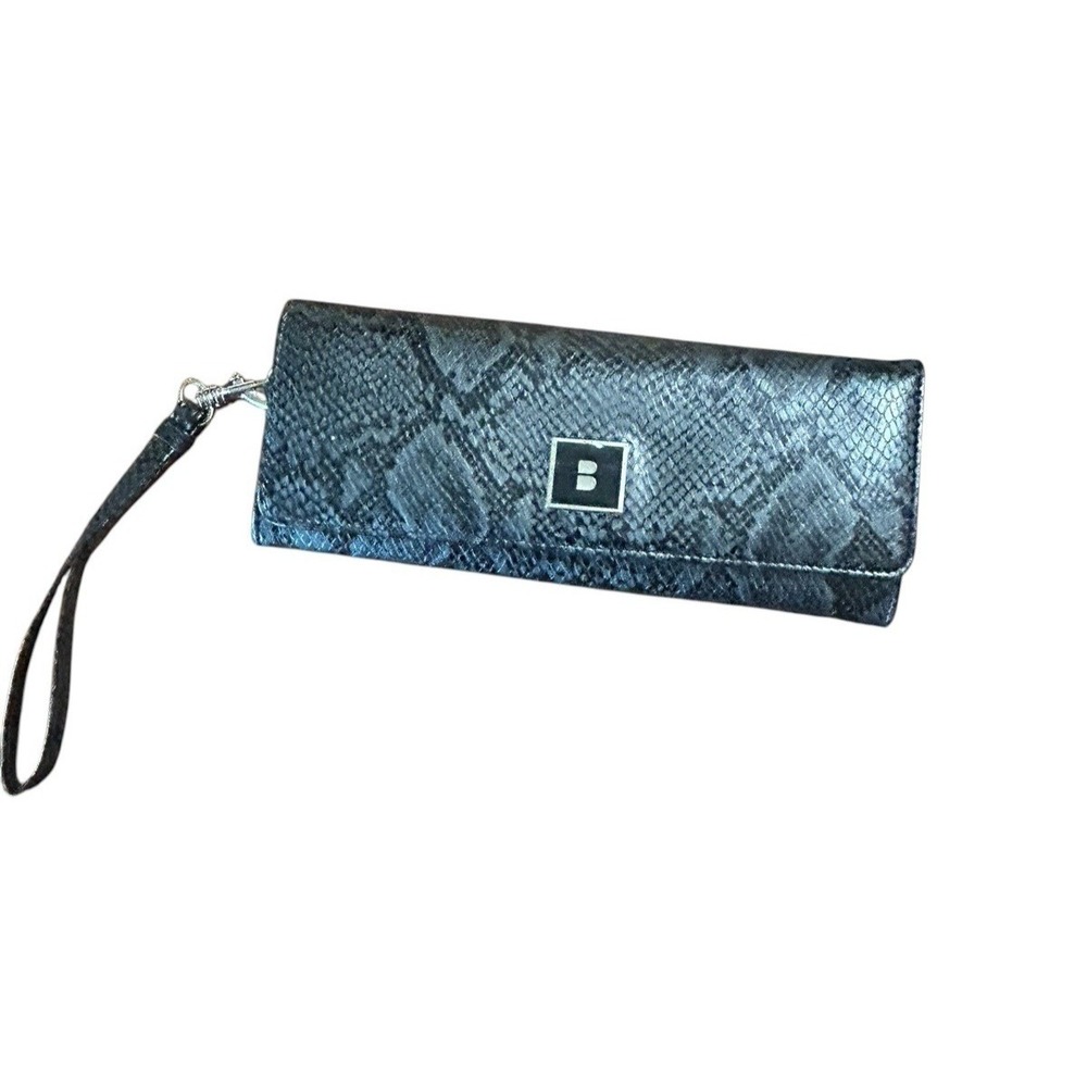 BUXTON Gray and Black Snakeskin Print Wallet Wristlet Clutch 3in x 9in